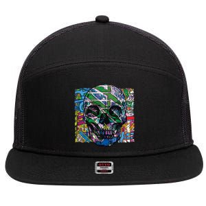 Colorful Skull Face 7 Panel Mesh Trucker Snapback Hat