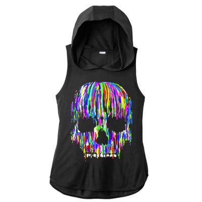 Colorful Skull Head Ladies PosiCharge Tri-Blend Wicking Draft Hoodie Tank