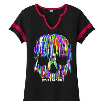 Colorful Skull Head Ladies Halftime Notch Neck Tee