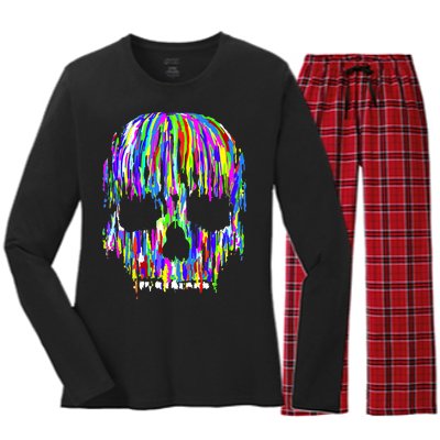 Colorful Skull Head Women's Long Sleeve Flannel Pajama Set 