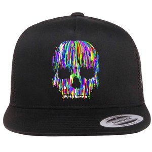 Colorful Skull Head Flat Bill Trucker Hat