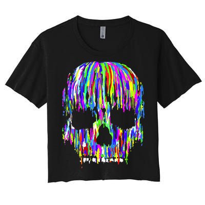 Colorful Skull Head Women's Crop Top Tee