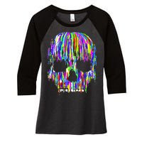 Colorful Skull Head Women's Tri-Blend 3/4-Sleeve Raglan Shirt