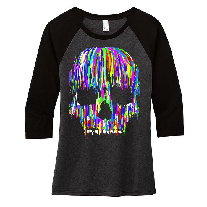 Colorful Skull Head Women's Tri-Blend 3/4-Sleeve Raglan Shirt