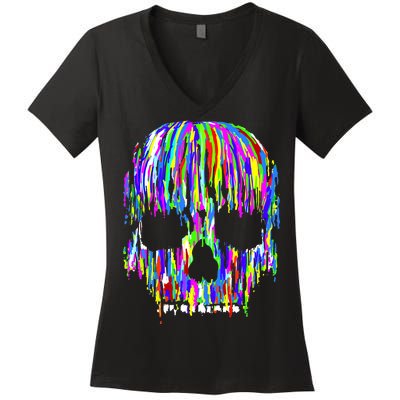 Colorful Skull Head Women's V-Neck T-Shirt