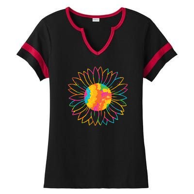 Colorful Sunflower Ladies Halftime Notch Neck Tee