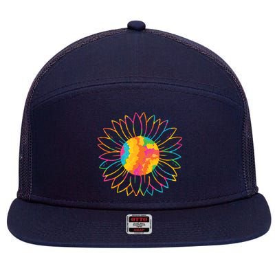 Colorful Sunflower 7 Panel Mesh Trucker Snapback Hat