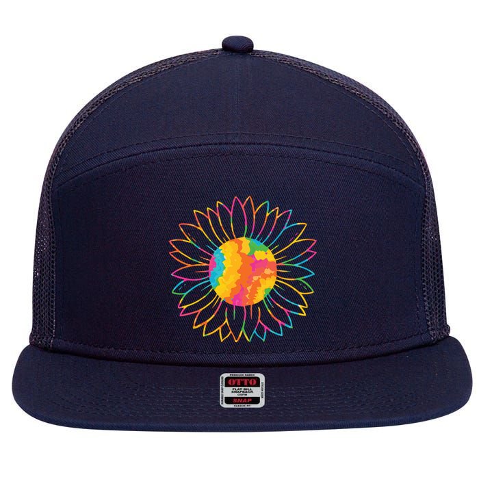 Colorful Sunflower 7 Panel Mesh Trucker Snapback Hat