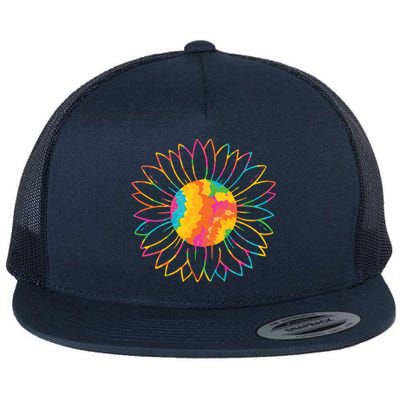 Colorful Sunflower Flat Bill Trucker Hat