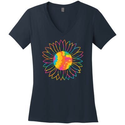 Colorful Sunflower Women's V-Neck T-Shirt