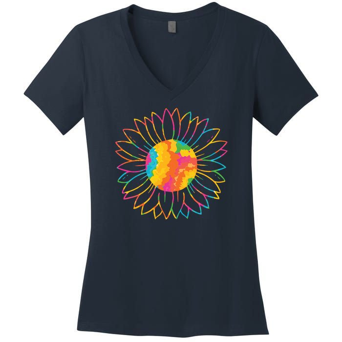 Colorful Sunflower Women's V-Neck T-Shirt