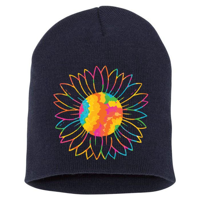 Colorful Sunflower Short Acrylic Beanie