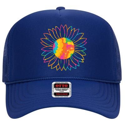 Colorful Sunflower High Crown Mesh Back Trucker Hat