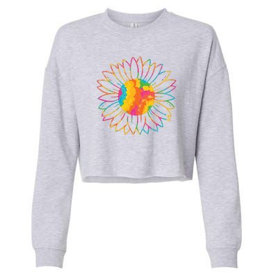 Colorful Sunflower Cropped Pullover Crew