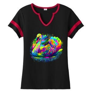 Colorful Swan Ladies Halftime Notch Neck Tee