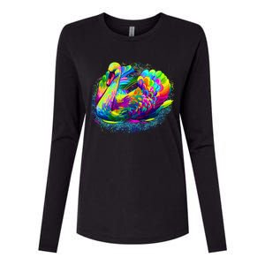 Colorful Swan Womens Cotton Relaxed Long Sleeve T-Shirt