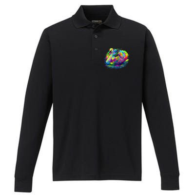 Colorful Swan Performance Long Sleeve Polo