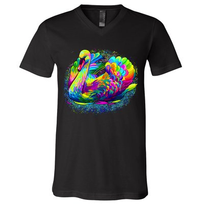 Colorful Swan V-Neck T-Shirt