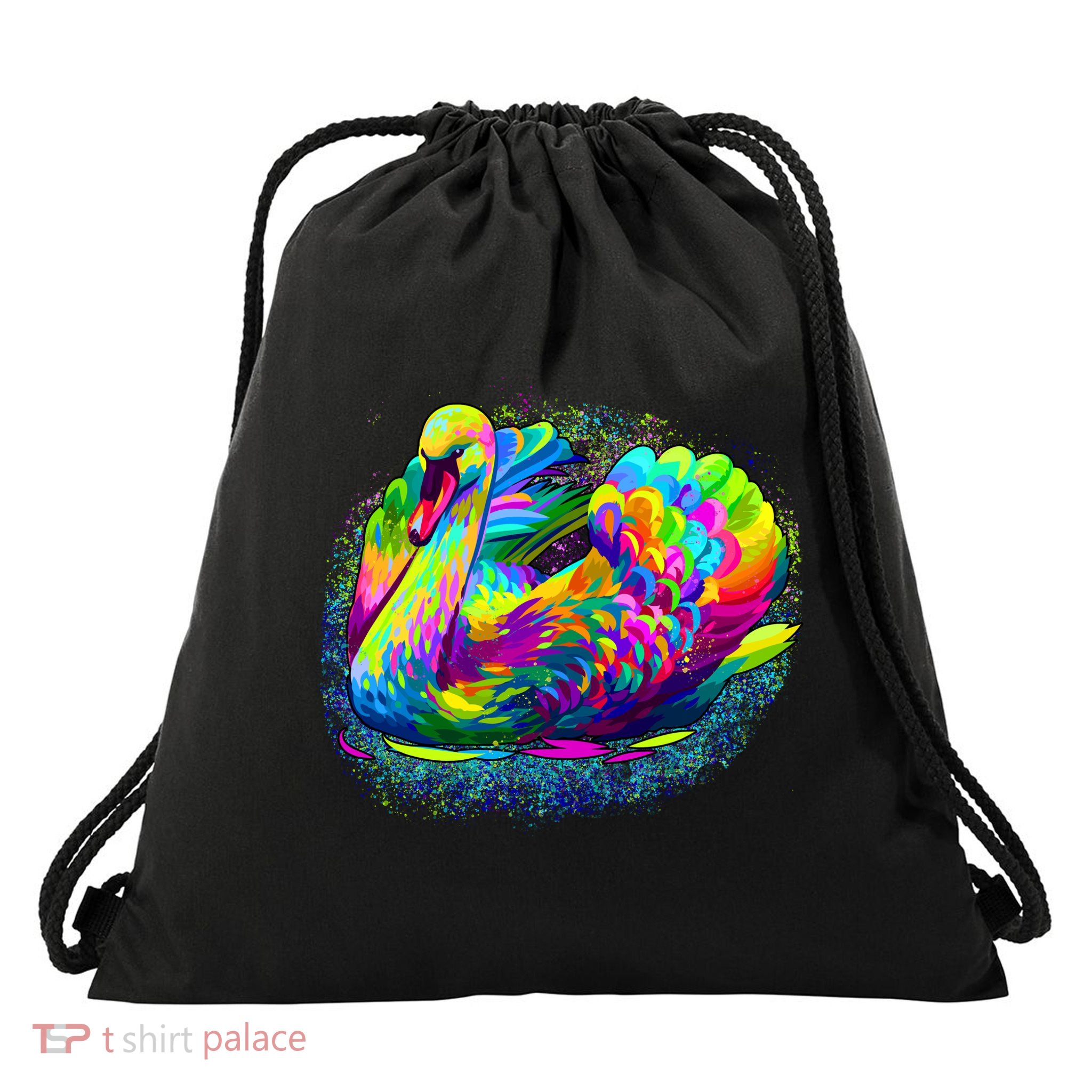 Colorful Swan Drawstring Bag