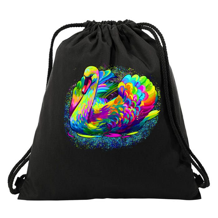 Colorful Swan Drawstring Bag