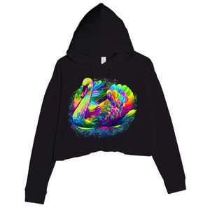 Colorful Swan Crop Fleece Hoodie