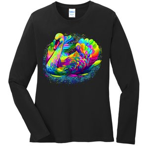 Colorful Swan Ladies Long Sleeve Shirt