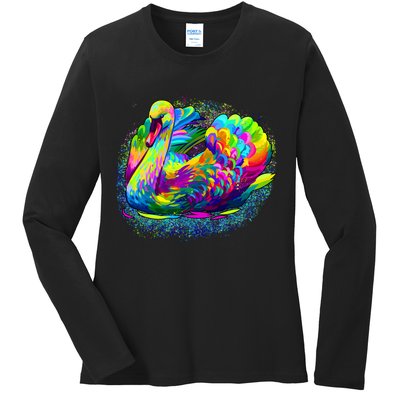 Colorful Swan Ladies Long Sleeve Shirt