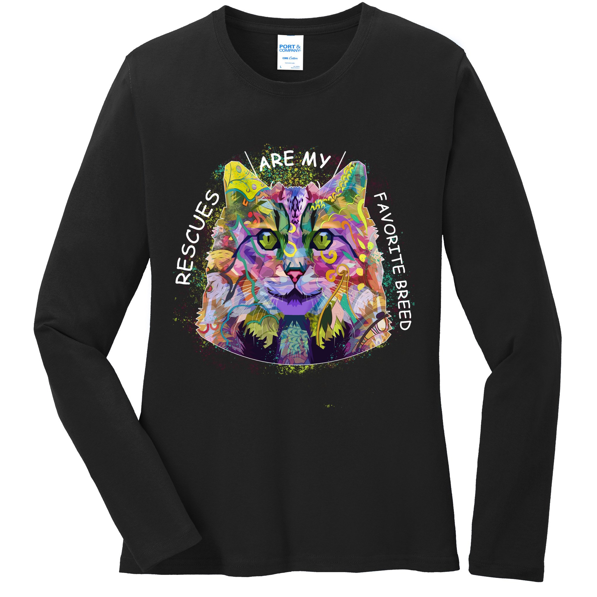 Colorful Texture Cat Rescues Are My Favorite Ladies Long Sleeve Shirt