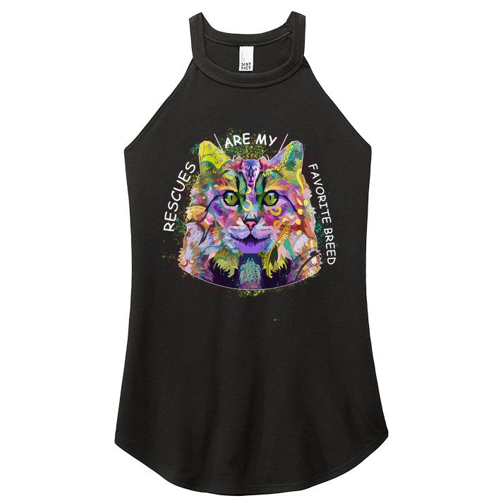 Colorful Texture Cat Rescues Are My Favorite Women's Perfect Tri Rocker Tank