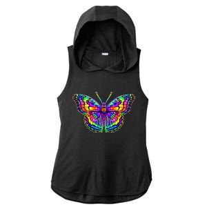 Colorful Texture Trippy Butterfly Ladies PosiCharge Tri-Blend Wicking Draft Hoodie Tank