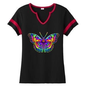 Colorful Texture Trippy Butterfly Ladies Halftime Notch Neck Tee