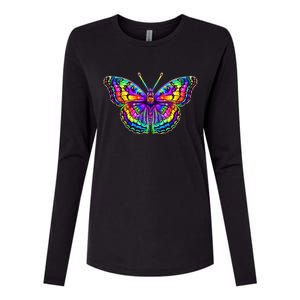 Colorful Texture Trippy Butterfly Womens Cotton Relaxed Long Sleeve T-Shirt