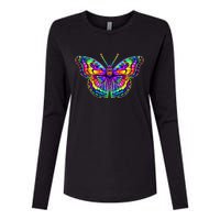 Colorful Texture Trippy Butterfly Womens Cotton Relaxed Long Sleeve T-Shirt