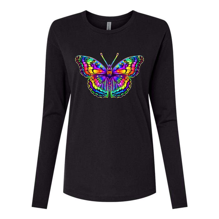 Colorful Texture Trippy Butterfly Womens Cotton Relaxed Long Sleeve T-Shirt