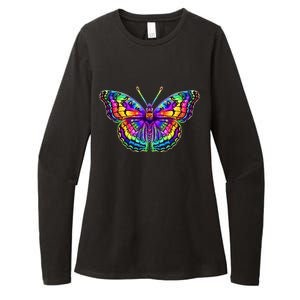 Colorful Texture Trippy Butterfly Womens CVC Long Sleeve Shirt