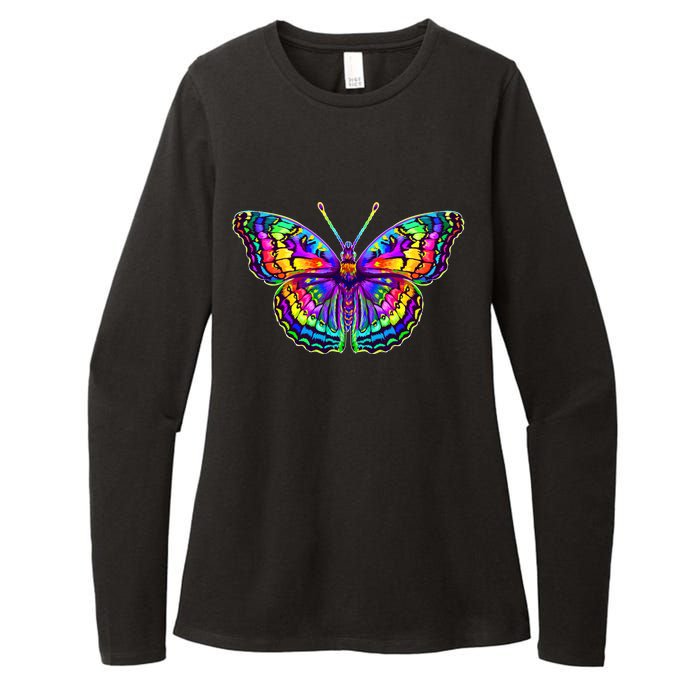 Colorful Texture Trippy Butterfly Womens CVC Long Sleeve Shirt