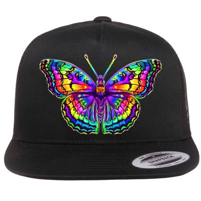 Colorful Texture Trippy Butterfly Flat Bill Trucker Hat