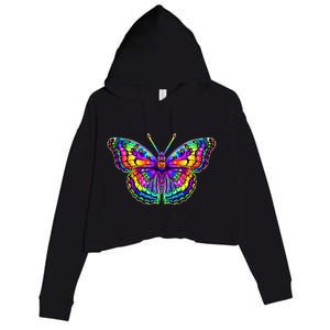 Colorful Texture Trippy Butterfly Crop Fleece Hoodie