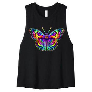 Colorful Texture Trippy Butterfly Women's Racerback Cropped Tank