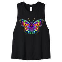 Colorful Texture Trippy Butterfly Women's Racerback Cropped Tank