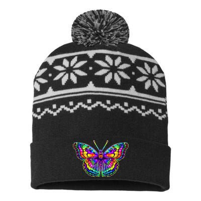 Colorful Texture Trippy Butterfly USA-Made Snowflake Beanie