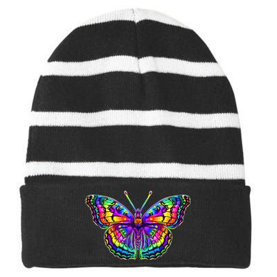 Colorful Texture Trippy Butterfly Striped Beanie with Solid Band