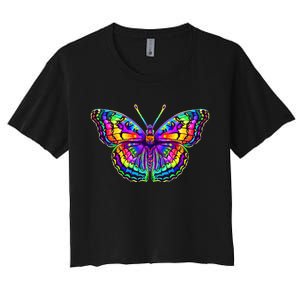 Colorful Texture Trippy Butterfly Women's Crop Top Tee