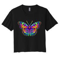 Colorful Texture Trippy Butterfly Women's Crop Top Tee