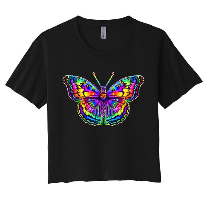 Colorful Texture Trippy Butterfly Women's Crop Top Tee