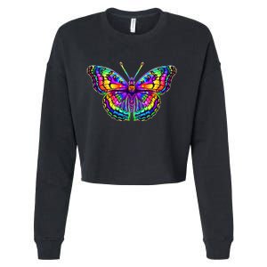 Colorful Texture Trippy Butterfly Cropped Pullover Crew