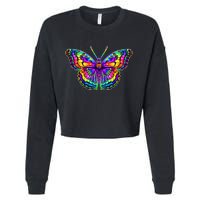 Colorful Texture Trippy Butterfly Cropped Pullover Crew