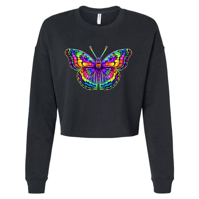 Colorful Texture Trippy Butterfly Cropped Pullover Crew