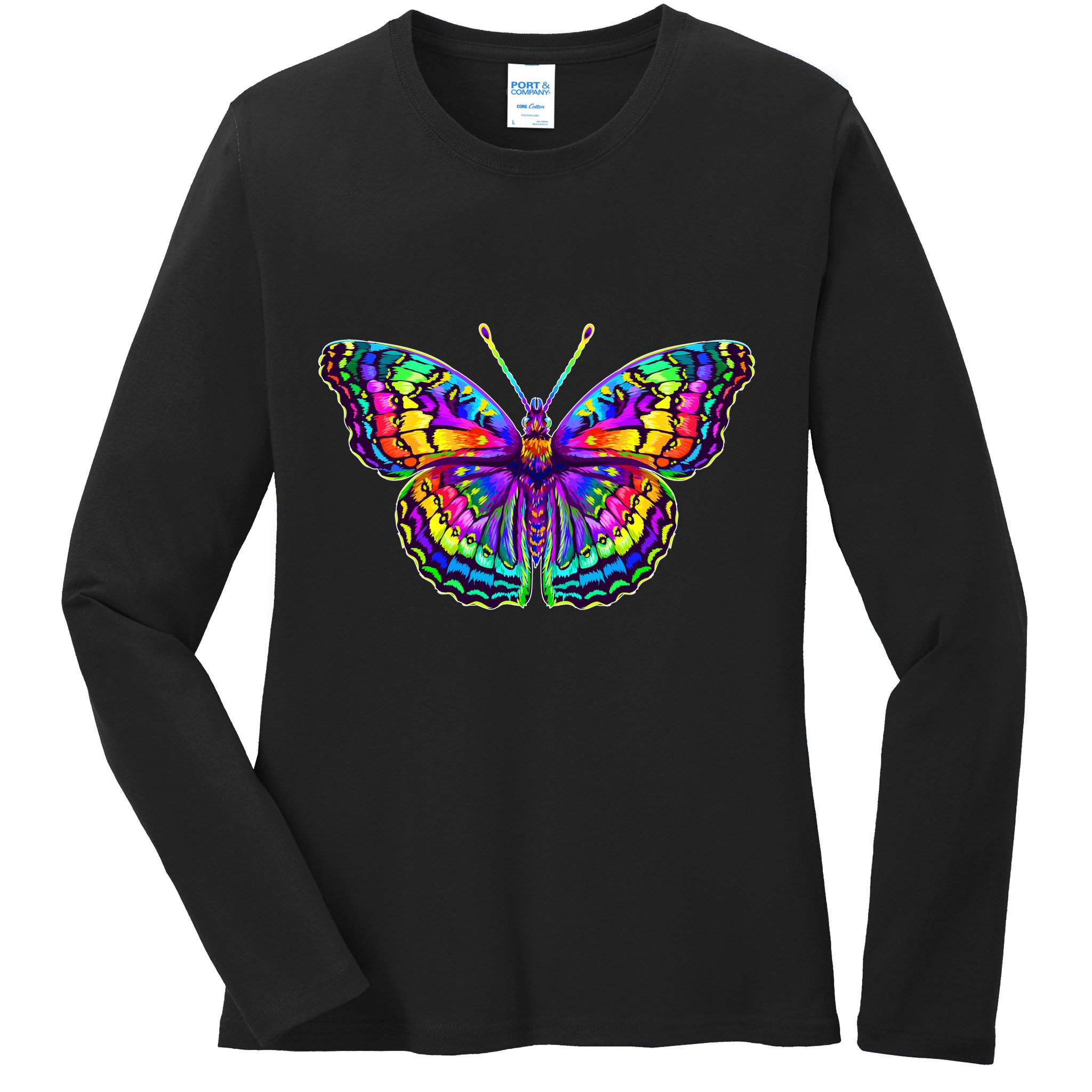 Colorful Texture Trippy Butterfly Ladies Long Sleeve Shirt