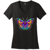 Colorful Texture Trippy Butterfly Women's V-Neck T-Shirt